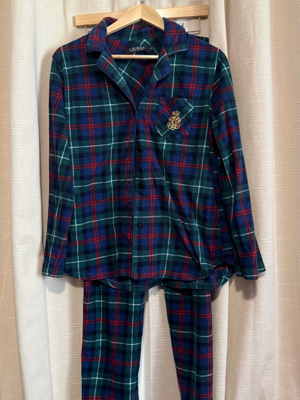 Lauren Ralph Lauren Green, Navy & Red Plaid Button-Down PJ Set
